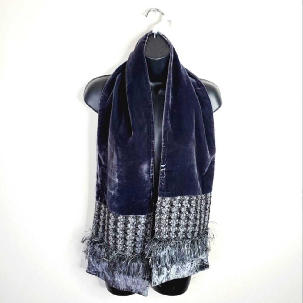 Vintage Silk Velvet Mitchies 90s Canada Artsy Whimsigoth Vamp Grey Scarf